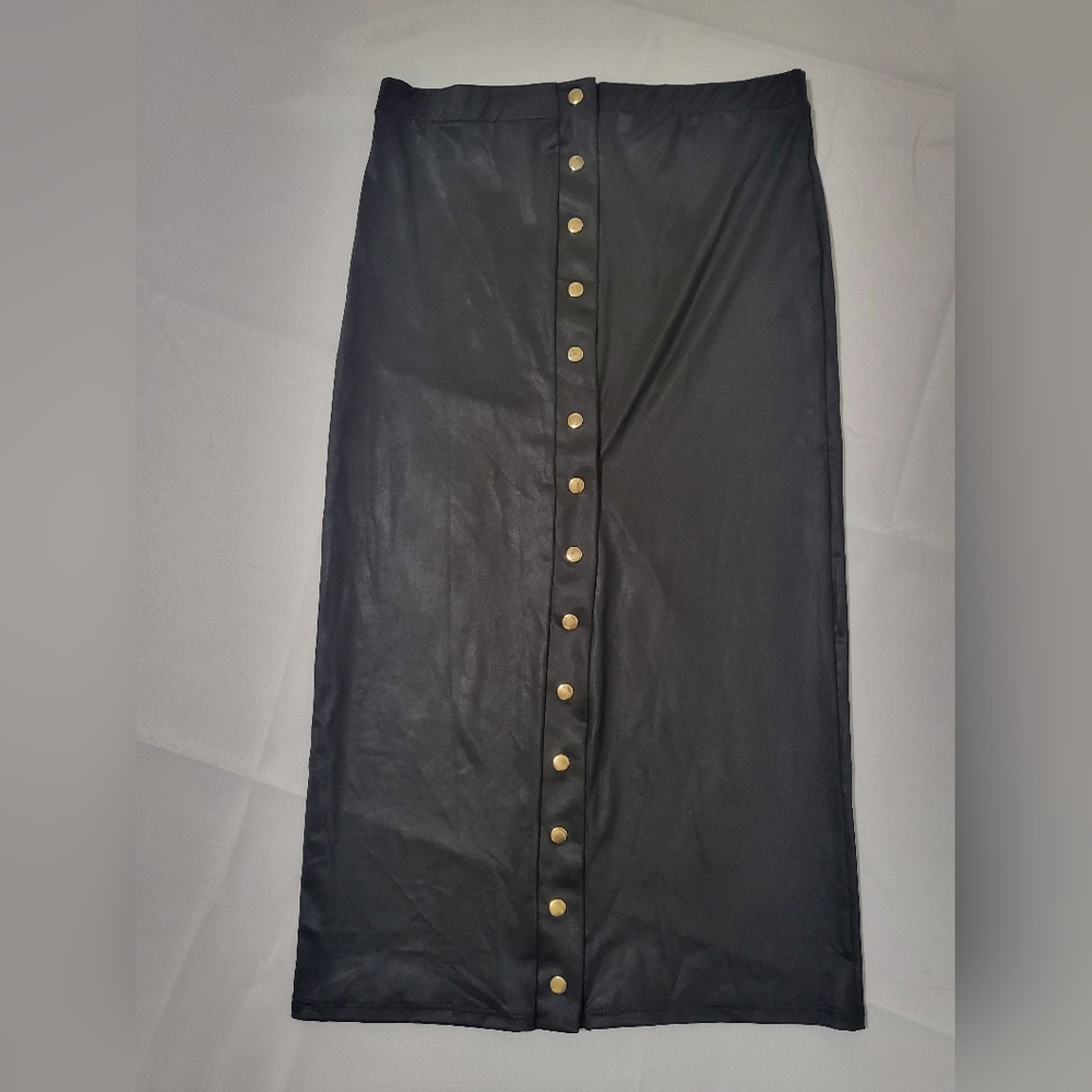 Elegant Black Skirt with Gold Snap Buttons